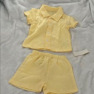 Yellow Short Sleeve Shirt and Shorts Set